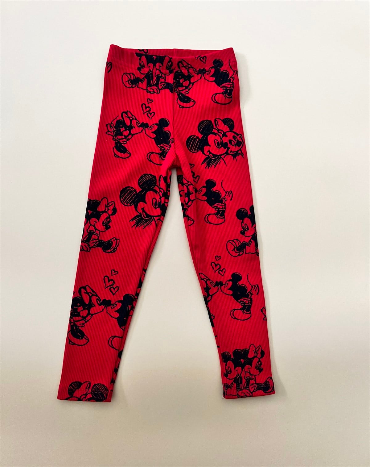 Kız Çocuk Kırmızı Siyah Fitilli Minnie Mouse Tayt