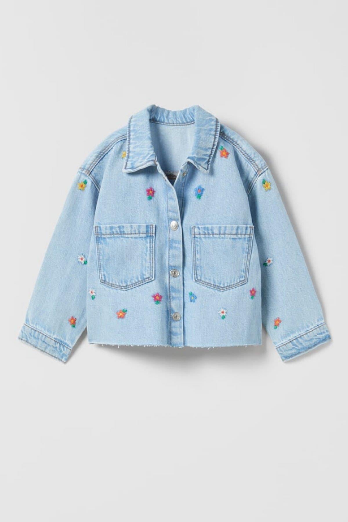 Kız Çocuk Nakışlı Kot Ceket