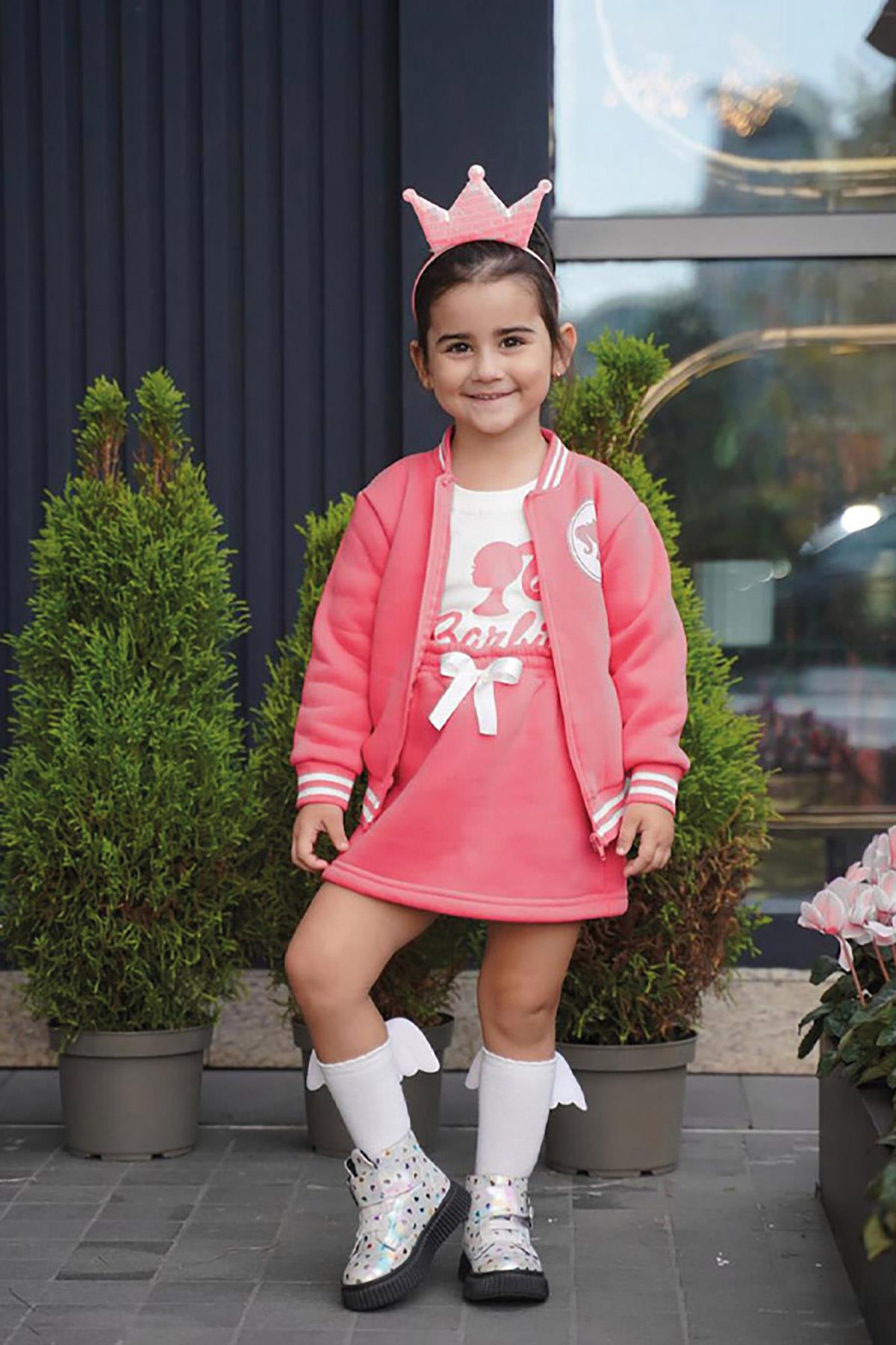 Kız Çocuk Pembe Barbili 3'lü Takım