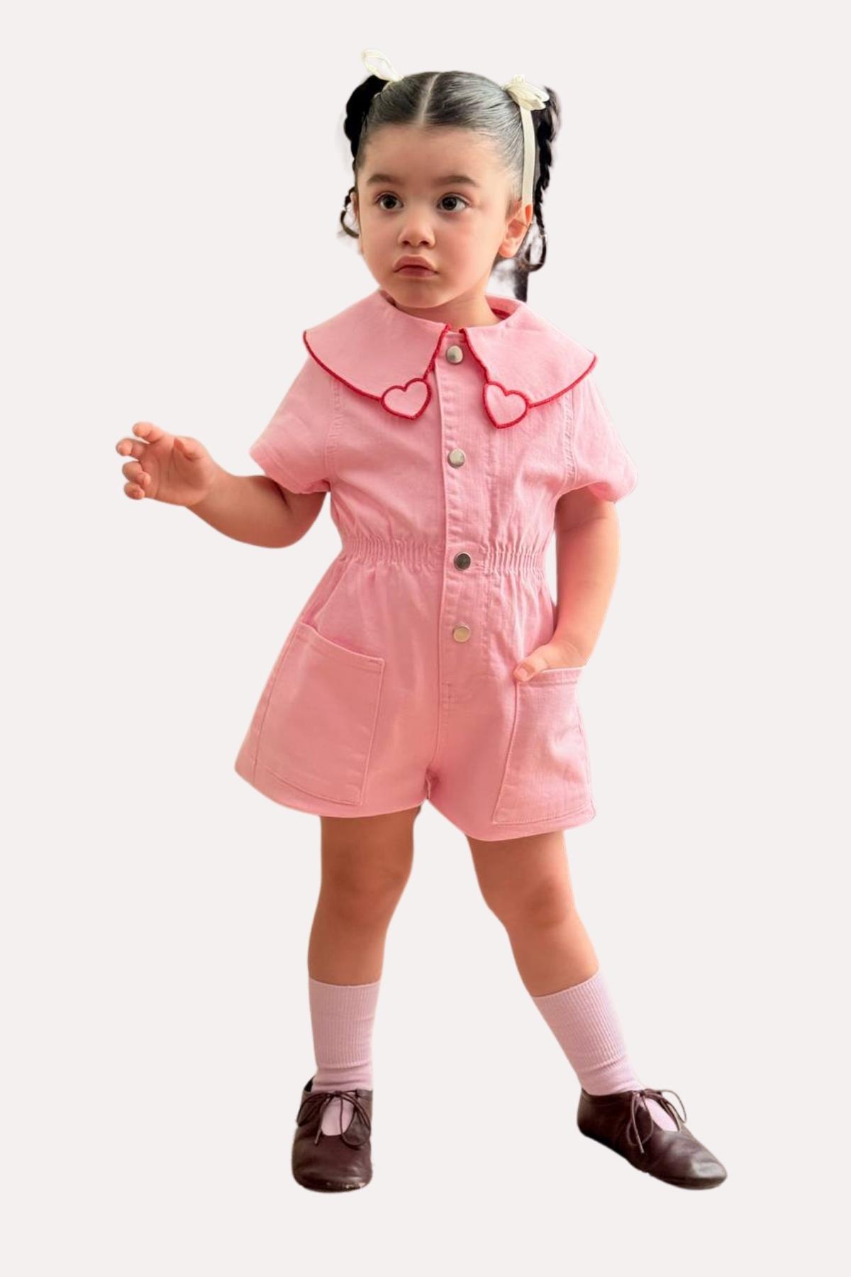 Kız Çocuk Pembe Kalpli Tulum