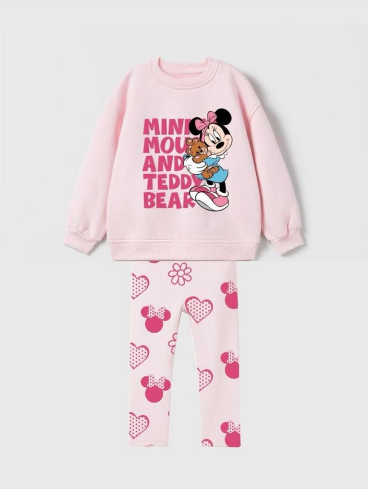 Kız Çocuk Pembe Minnie Mouse Desenli Takım