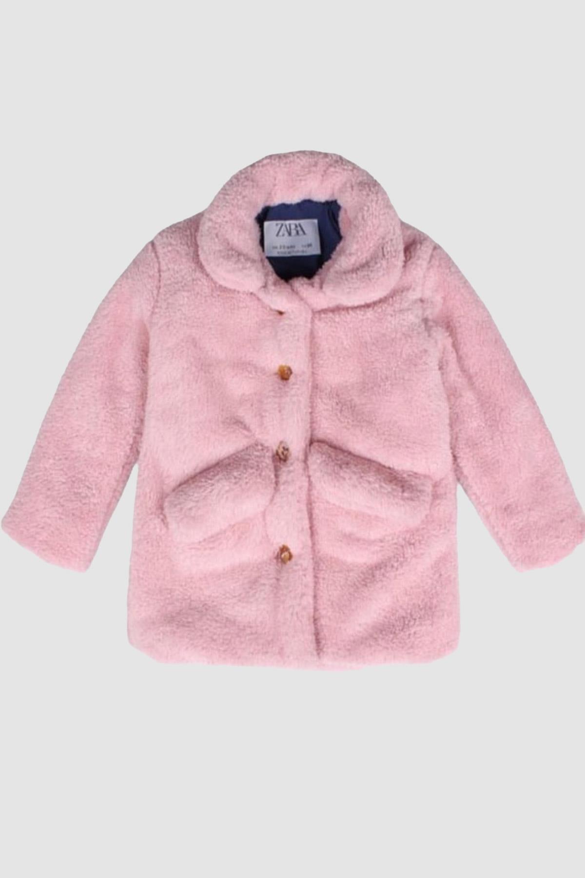 Kız Çocuk Pembe Peluş Mont