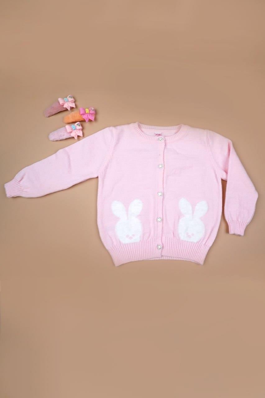 Kız Çocuk Pembe Tavşanlı Hırka