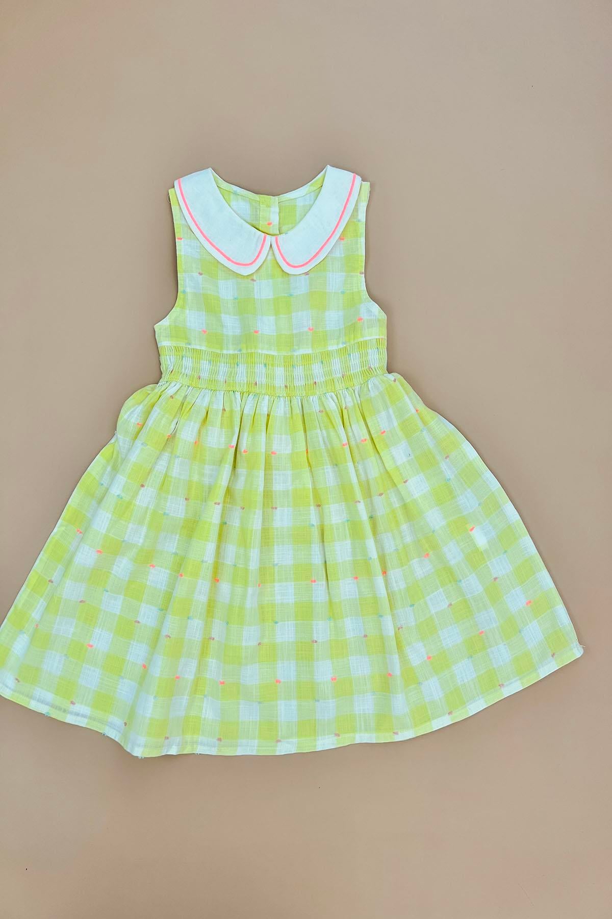 Kız Çocuk Sarı Bebe Yakalı Fiyonklu Elbise