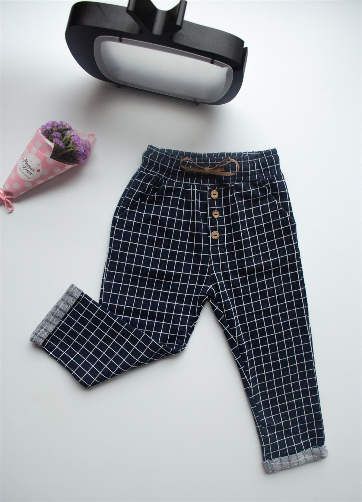 Lacivert Kareli Pantalon