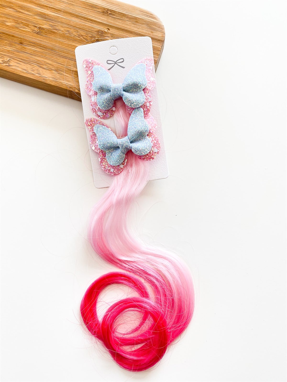 Pastel Renk Mavi Pembe Kelebekli Yapay Saç