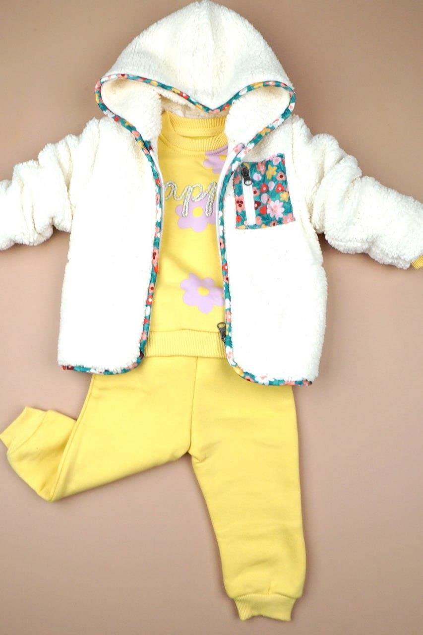 Peluş Çiçek Detaylı Cepli Mont