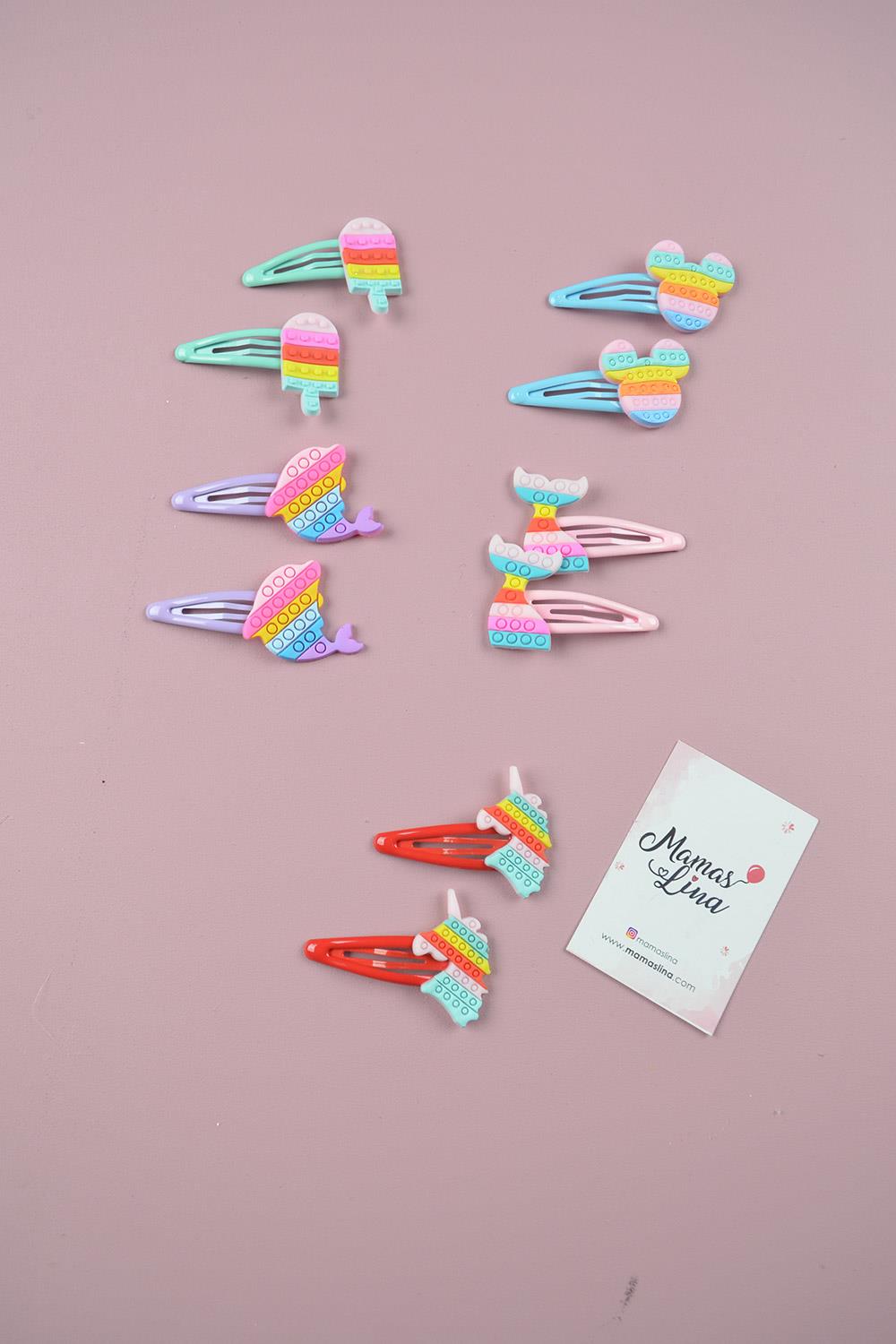 Renkli Figürlü Klipsli 2li Toka