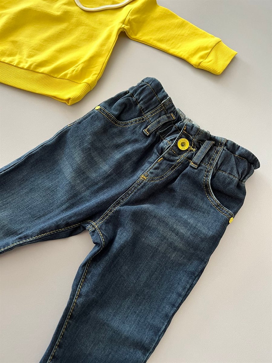 Taşlanmış Desen Mom Jeans Mavi Kot Pantolon