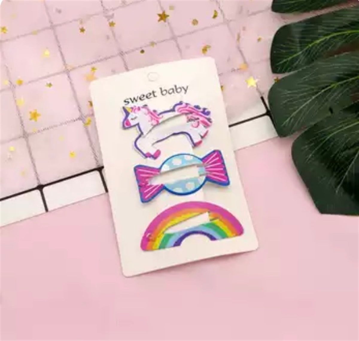Unicorn Gökkuşağı ve Şeker 3'li Çıtçıt Toka Seti