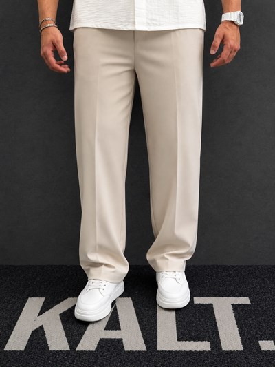 Likralı Baggy Bej Kumaş Pantolon