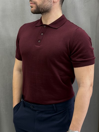 Polo Yaka Pamuklu Bordo Triko Tişört