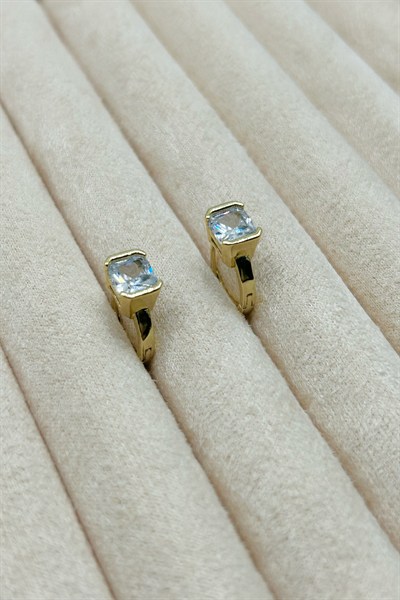 Özel Seri Tek Taşlı Kadın Küpe - 14K Gold Renk (Birinci Sınıf Kalite/Kararmaz/Paslanmaz)