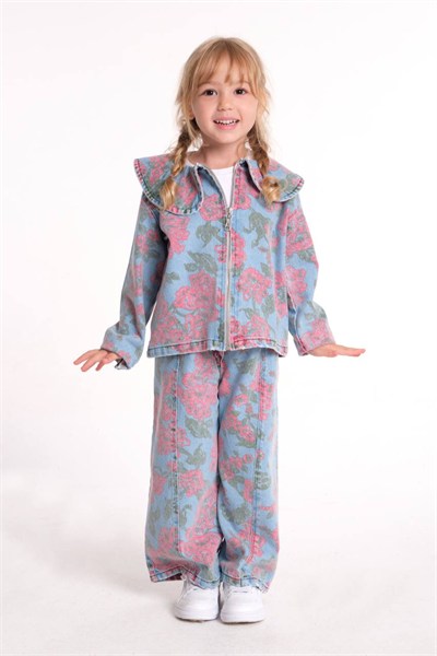 Baskılı Bebe Yaka Oversize Kot Takım