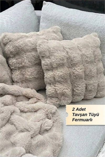 Bubble & Tavşan Tüyü Dokulu 2li Kırlent Kılıfı