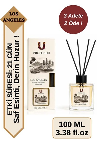 Los Angeles Bambu Çubuklu Oda Kokusu 100 ml | Los Angeles & Bahar Ferahlığı - Temiz Hava Esintisi