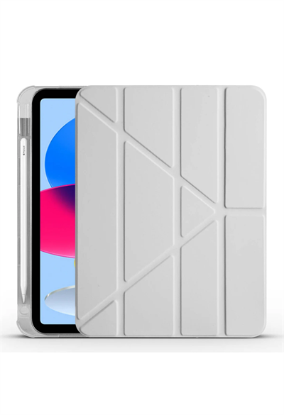 iPad 10. Nesil Katlanır Kalem Bölmeli Kılıf Kapak-Gri