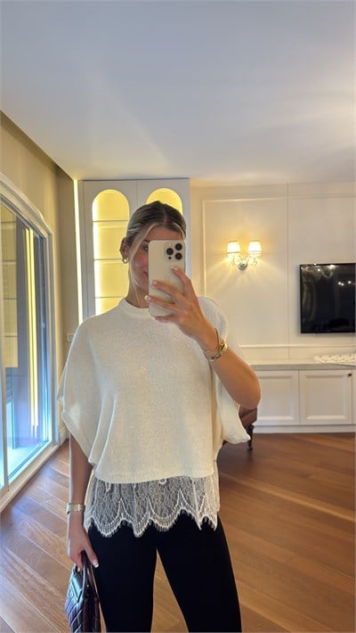 Etek Ucu Dantelli Oversize Triko