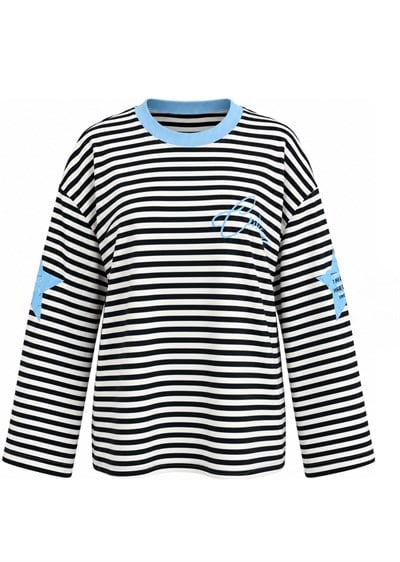 Kolları Baskılı Çizgili Sweat