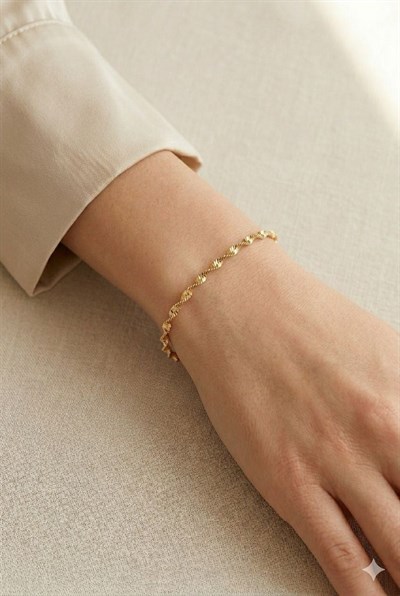 3mm 14k Altın Renk Çelik İnce Burgu-İtalyan Bileklik