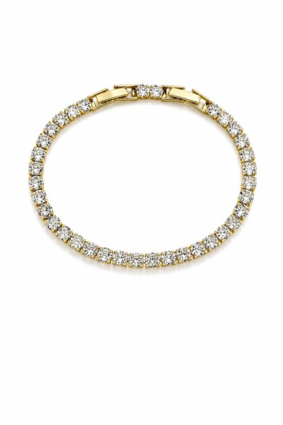 4mm Yuvarlak Taş Su Yolu Bileklik 14K Altın Rengi Çelik Kararmaz 16+2cm