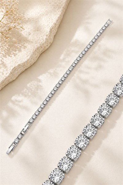 4mm Yuvarlak Taş Su Yolu Bileklik 14K Altın Rengi Çelik Kararmaz 16+2cm