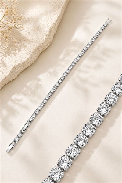 4mm Yuvarlak Taş Su Yolu Bileklik 14K Altın Rengi Çelik Kararmaz 16+2cm