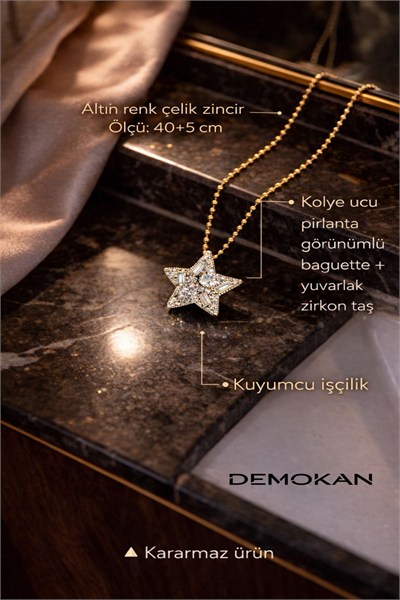 Astera | Premıum Çelik Ecrin Su Yıldız Kolye 45 cm 