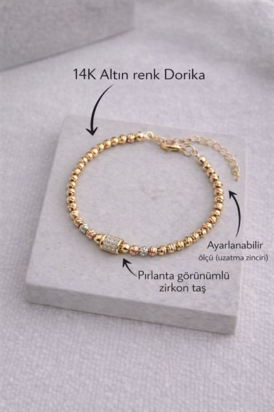 Dorika Işıltısı Taş Detay Bileklik 14k Altın Rengi Bileklik
