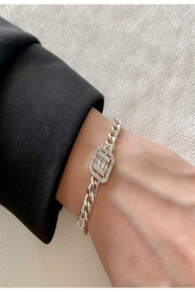 Kadın Bileklik 14k Renk Özel Kaplama Zincir Baget Taş Detay Bileklik