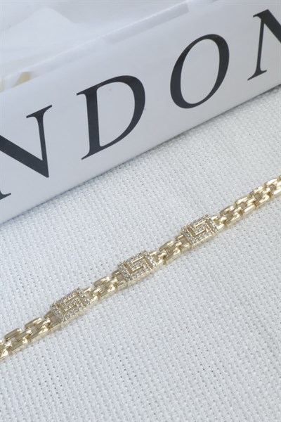 Kadın Bileklik Kararmaz 14k Altın Renk Vip Seri İthal Zirkon Taş Antik Desen Bileklik
