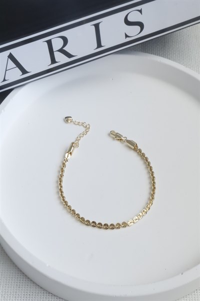 Kadın Bileklik Kararmaz 14k Altın Renk Vip Seri İthal Yuvarlak Disk Bileklik