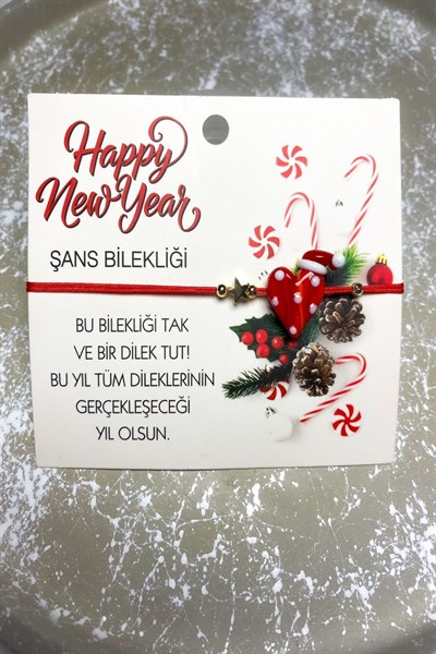 Kadın Bileklik Yılbaşı Seri Kalp Şapka Model Ayarlanabilir Dilek Bilekliği