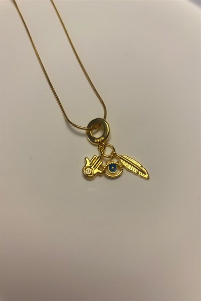 Kadın Çelik Kolye Göz Tüy El Model Charm Kolye