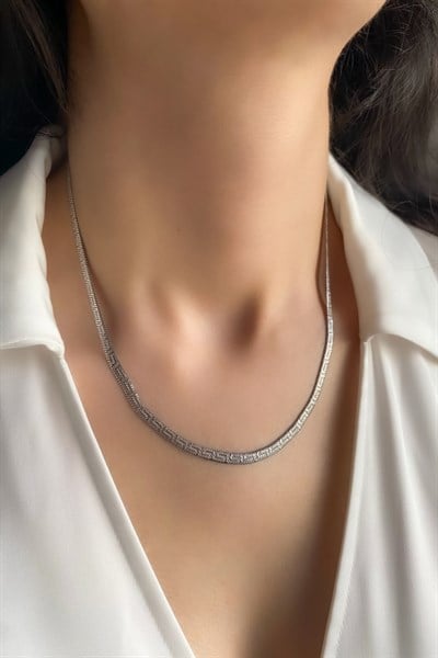 Kadın Çelik Kolye İtalyan Zincir Antik Desen Kolye