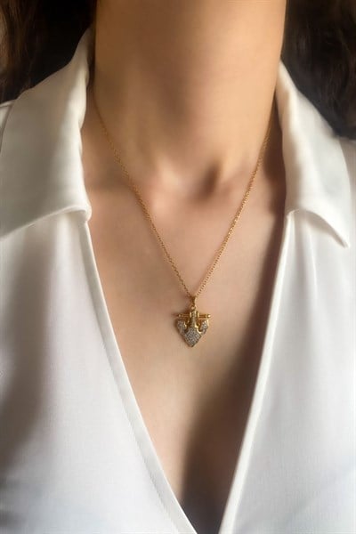 Kadın Çelik Kolye Serenay Seri Zirkon Taş Çapa Model Kolye