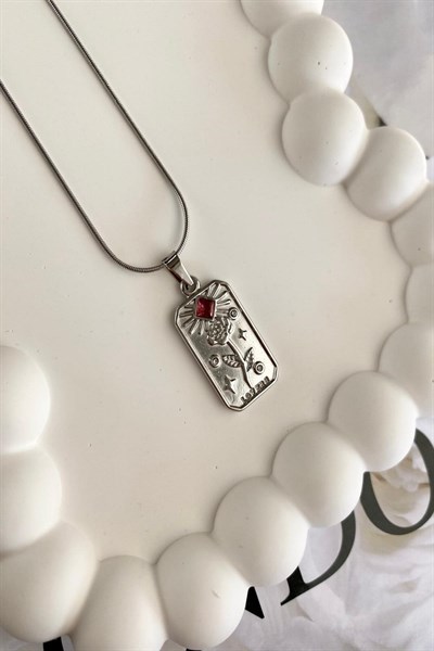 Kadın Çelik Kolye Tarot Seri İp Zincir Düz Plaka Gül Desen Lovers Kolye 