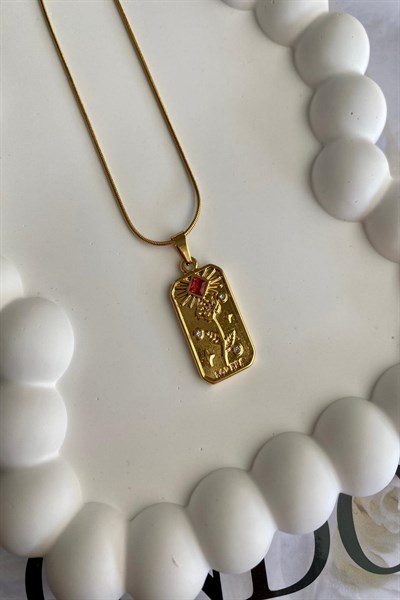 Kadın Çelik Kolye Tarot Seri İp Zincir Düz Plaka Gül Desen Lovers Kolye 