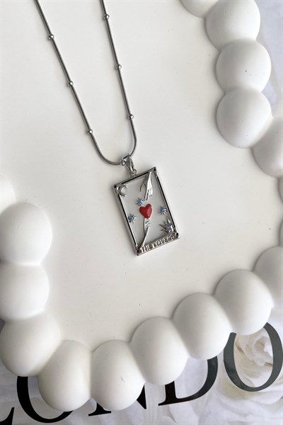 Kadın Çelik Kolye Tarot Seri Topçuk Zincir Beyaz Plaka The Lovers Kolye 