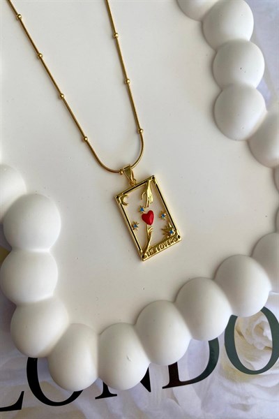 Kadın Çelik Kolye Tarot Seri Topçuk Zincir Beyaz Plaka The Lovers Kolye 