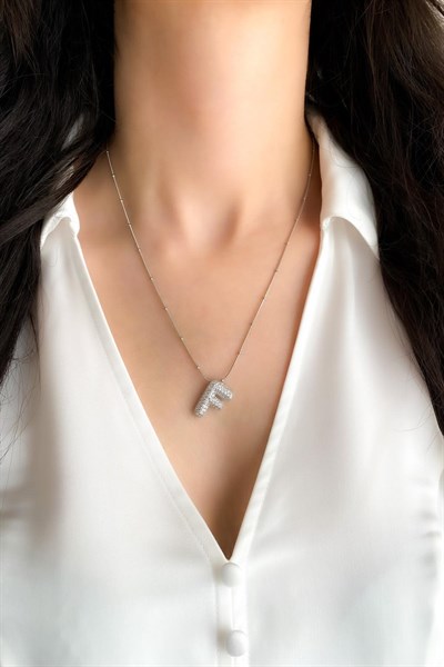Kadın Çelik Kolye Zirkon Taş Balon Harf Kolye