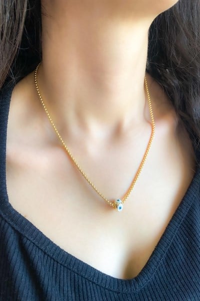 Kadın Kolye 14k Tek Beyaz Nazar Boncuk Kolye