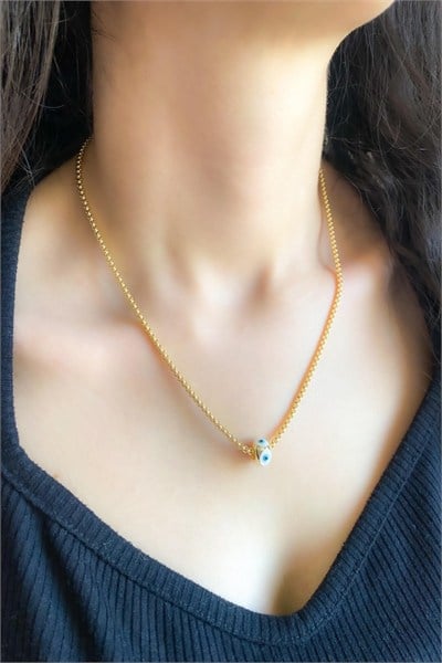 Kadın Kolye 14k Tek Beyaz Nazar Boncuk Kolye