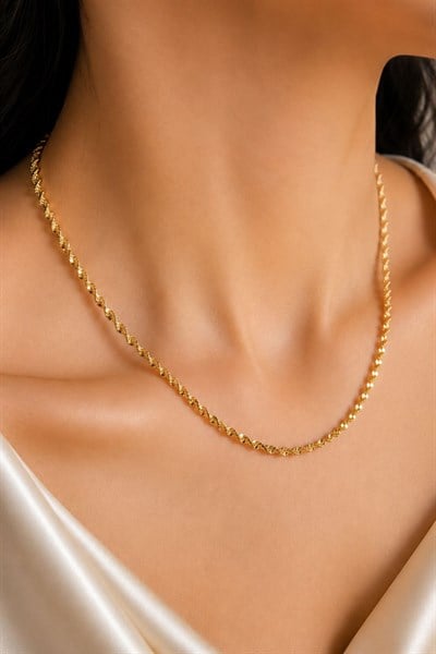 Kadın Kolye Kararmaz 14k Altın Renk Vip Seri İthal İnce Elmas Zincir Kolye