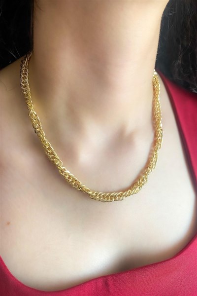 Kadın Kolye Kararmaz 14k Altın Renk Vip Seri İthal Düzensiz Model Zincir Kolye