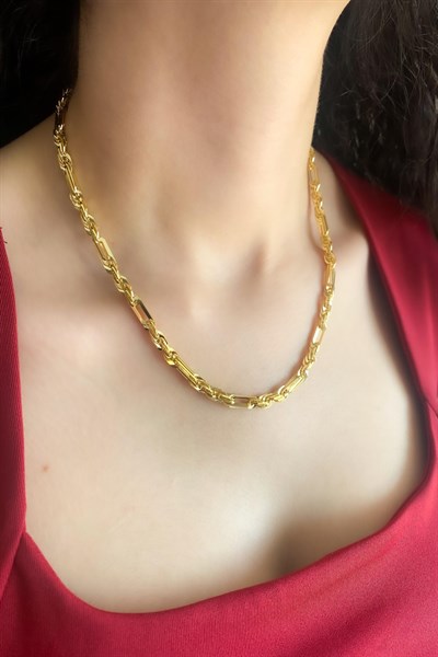 Kadın Kolye Kararmaz 14k Altın Renk Vip Seri İthal Üç Boyut Burgu Zincir Kolye