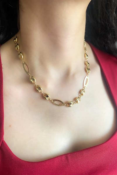 Kadın Kolye Kararmaz 14k Altın Renk Vip Seri İthal Düğme Model Zincir Kolye