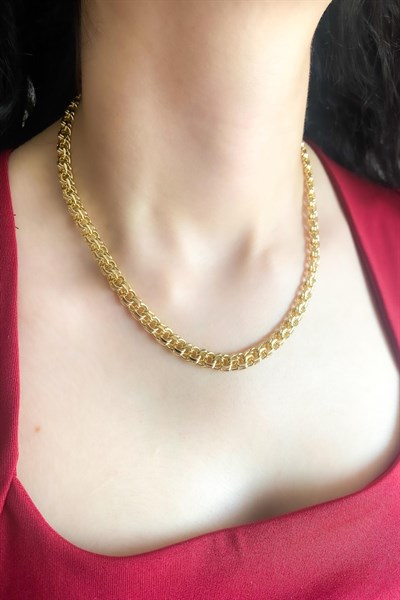 Kadın Kolye Kararmaz 14k Altın Renk Vip Seri İthal Çift O Örgü Zincir Kolye