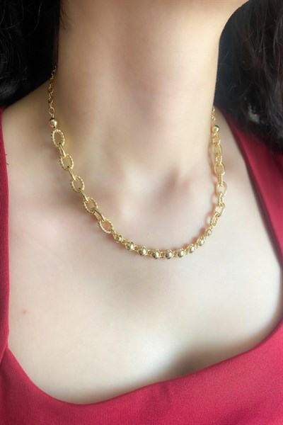Kadın Kolye Kararmaz 14k Altın Renk Vip Seri İthal Üçlü Mix Zincir Kolye