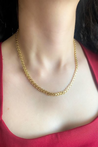 Kadın Kolye Kararmaz 14k Altın Renk Vip Seri İthal Dört Halka Örgü Zincir Kolye